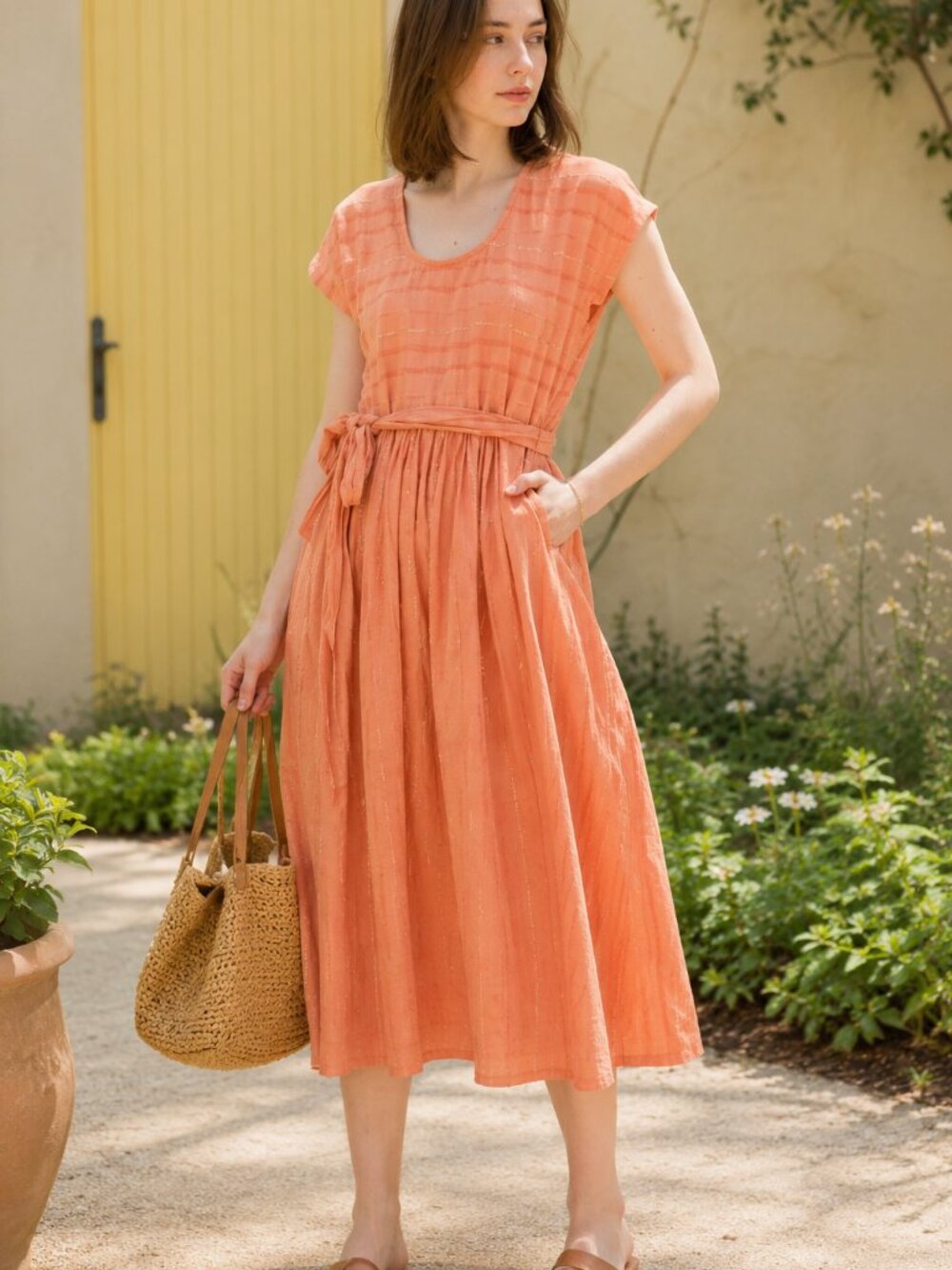 Ace & Jig Peach-Orange Midi Dress